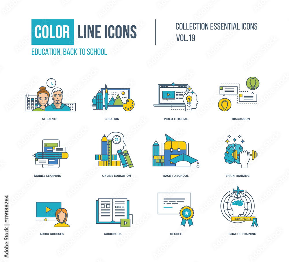 Color thin Line icons set. Color thin Line icons set.
