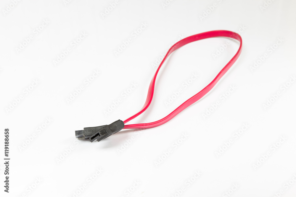 Fototapeta premium SATA Data Cable on a White Background. Select focus