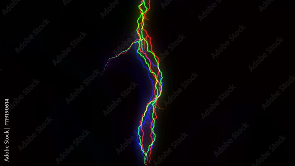 Multitude of colorful lightnings striking everywhere Multitude of colorful lightnings striking everywhere