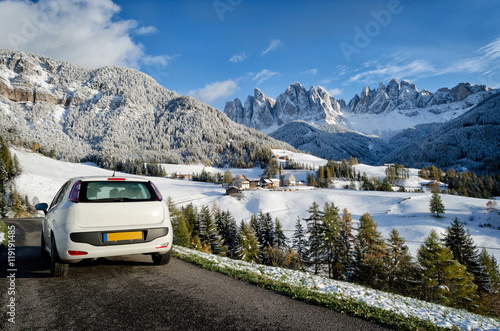 Road trip in the Dolomites in winter