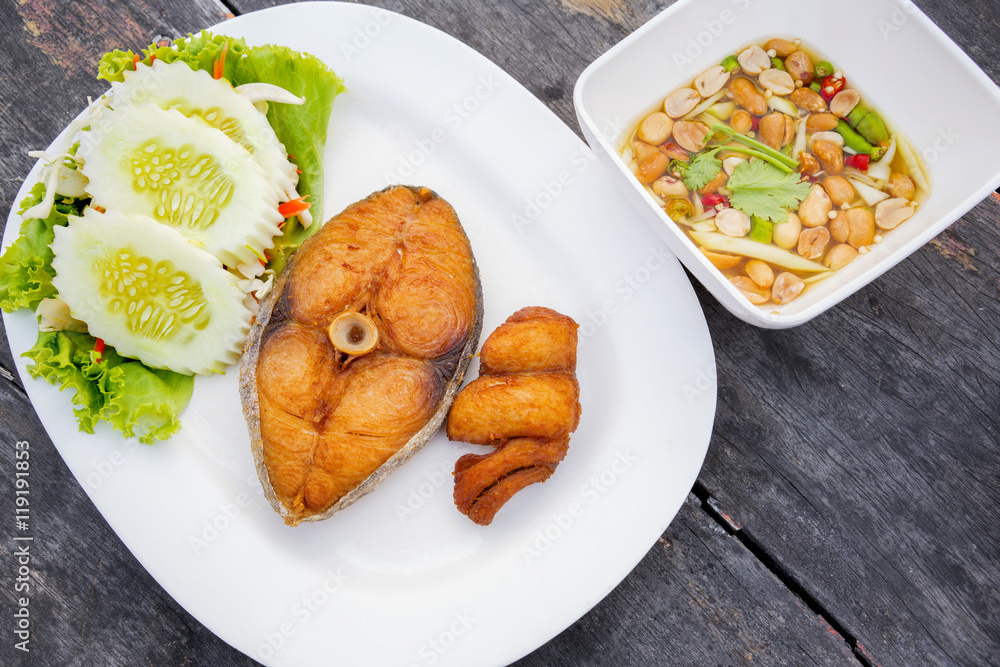 Deep fried mackerel in fish sauce. Deep fried mackerel in fish sauce.