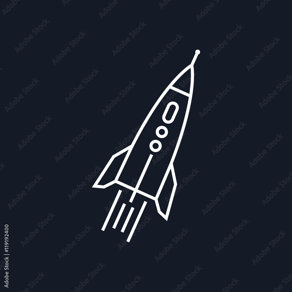 Rocket, Spaceship Isolated on Black Background, Vector Illustration