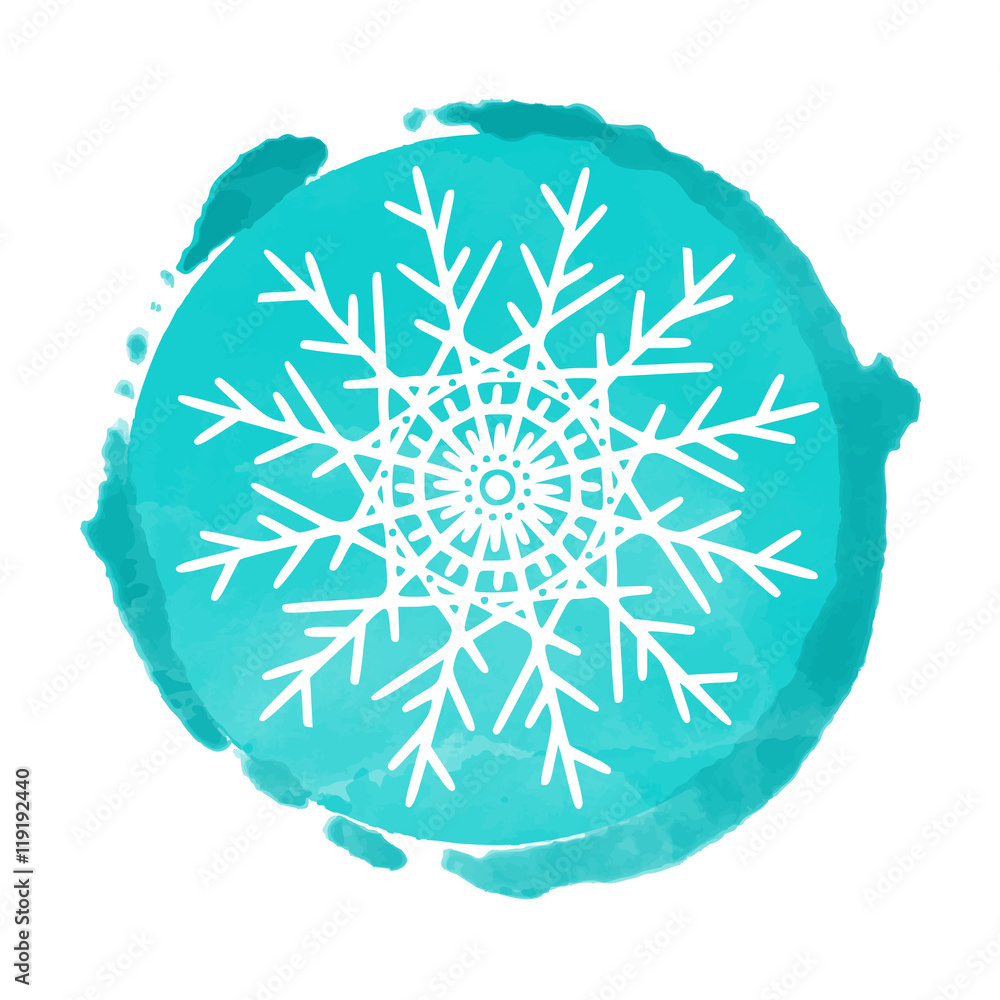 Christmas card. Watercolor circle and snowflake Christmas card. Watercolor circle and snowflake