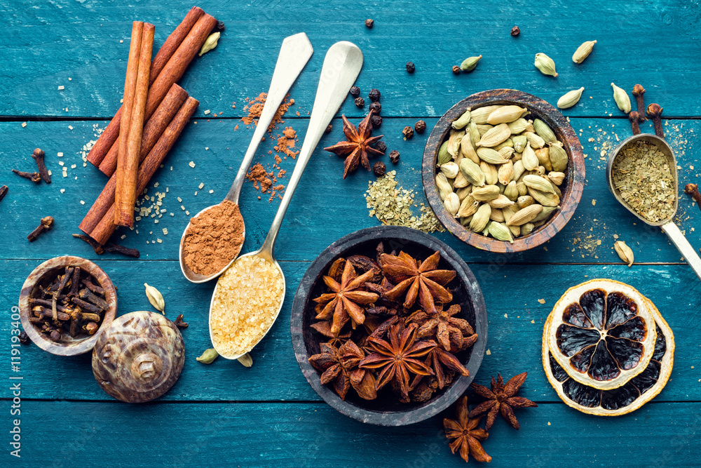 culinary background with various spices for Christmas mulled wine culinary background with various spices for Christmas mulled wine
