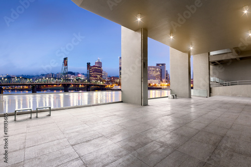 cityscape and skyline of portland from brick floor