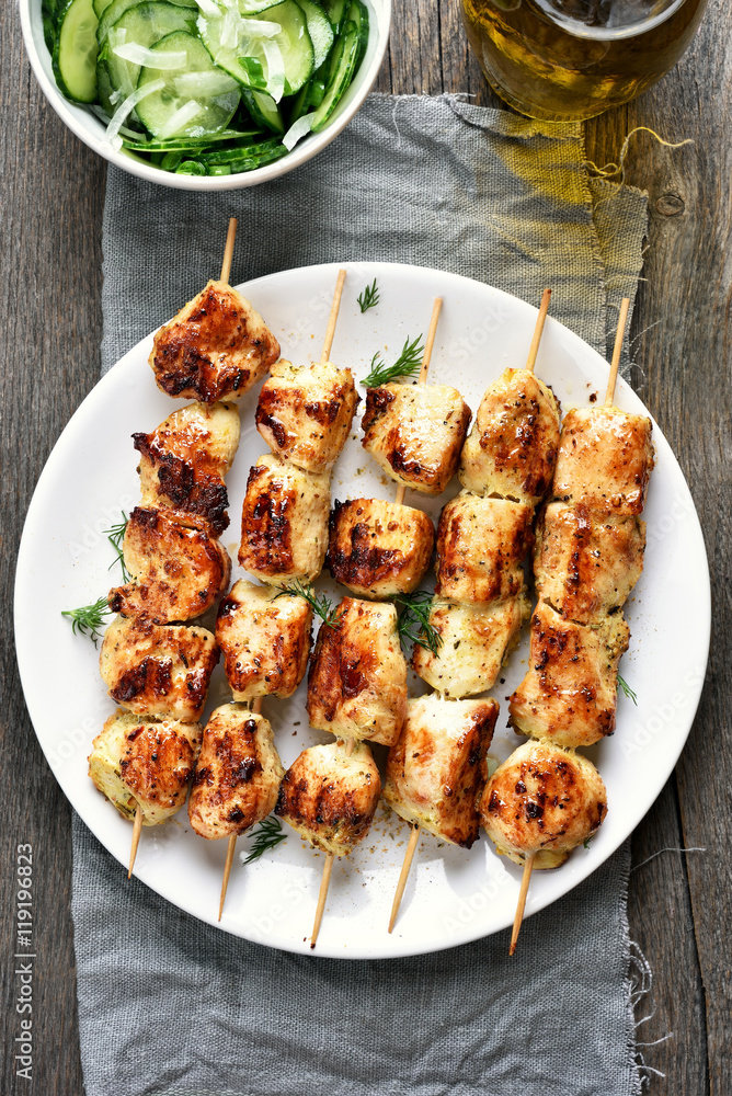 Chicken kebab, top view Chicken kebab, top view
