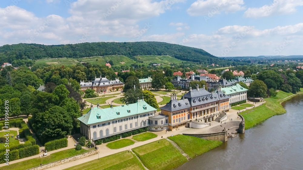 Aerial view of Pillnitz Castle, Germany Aerial view of Pillnitz Castle, Germany