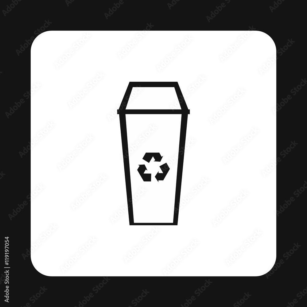 Open trash can icon in simple style isolated on white background. Sanitation symbol Open trash can icon in simple style isolated on white background. Sanitation symbol