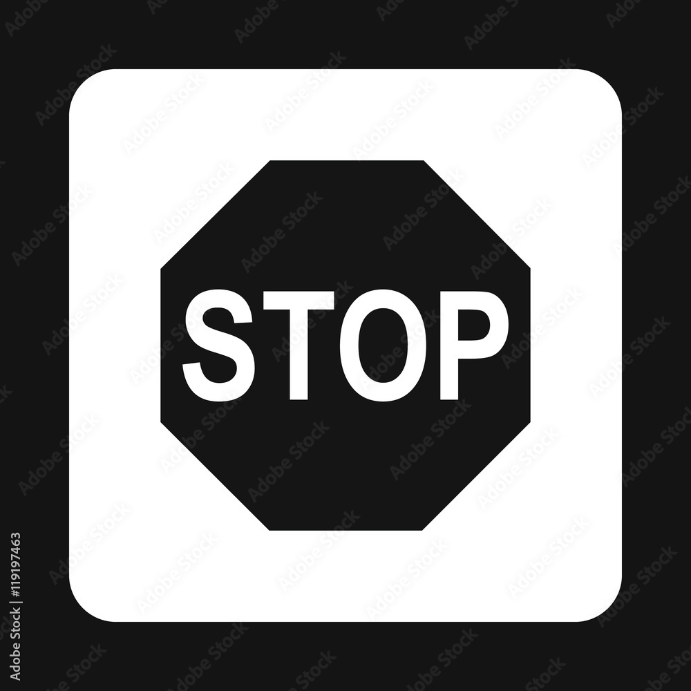 Stop sign icon in simple style isolated on white background. Rules of the road symbol Stop sign icon in simple style isolated on white background. Rules of the road symbol