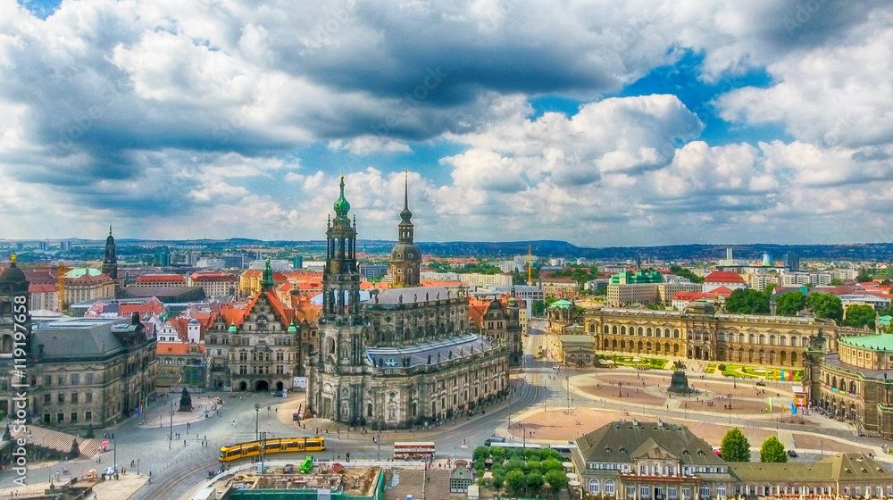 Beautiful aerial view of Dresden in summer time
