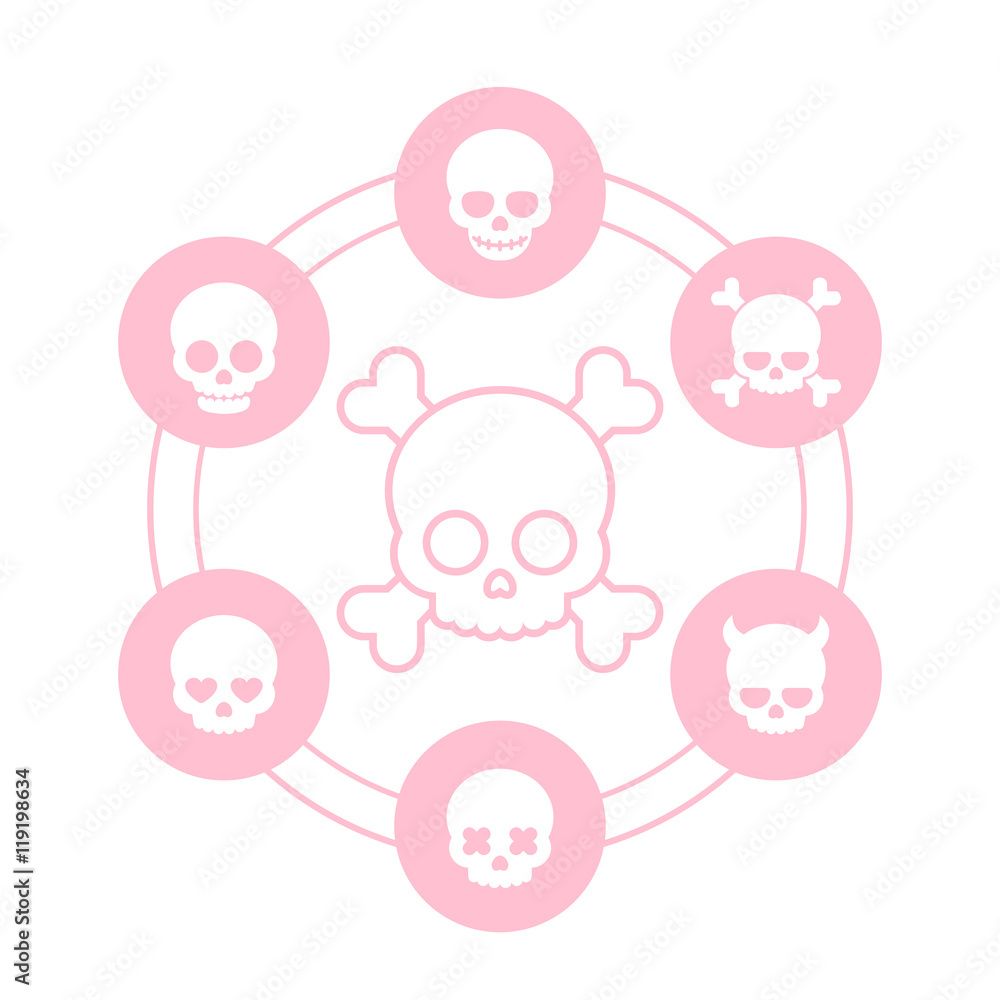 skulls icons, heart-shaped eyes, in love, smiling skull, bones, devil, fiend skulls icons, heart-shaped eyes, in love, smiling skull, bones, devil, fiend