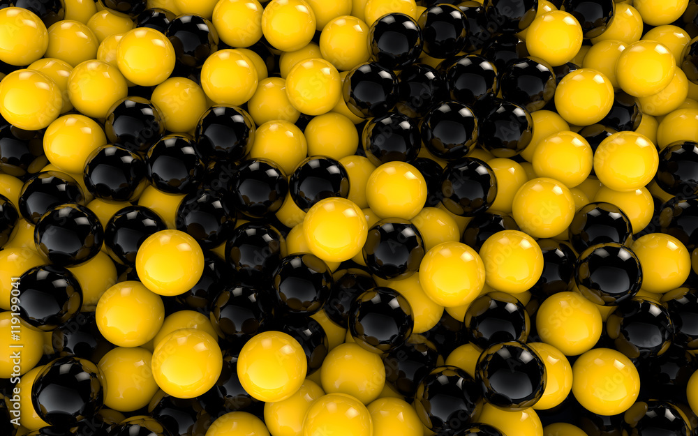 3d render of yellow and black balls 3d render of yellow and black balls