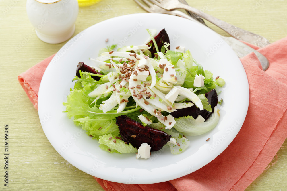 Beets and fennel salad on plate Beets and fennel salad on plate