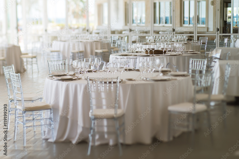 Tables arranged for a wedding day Tables arranged for a wedding day
