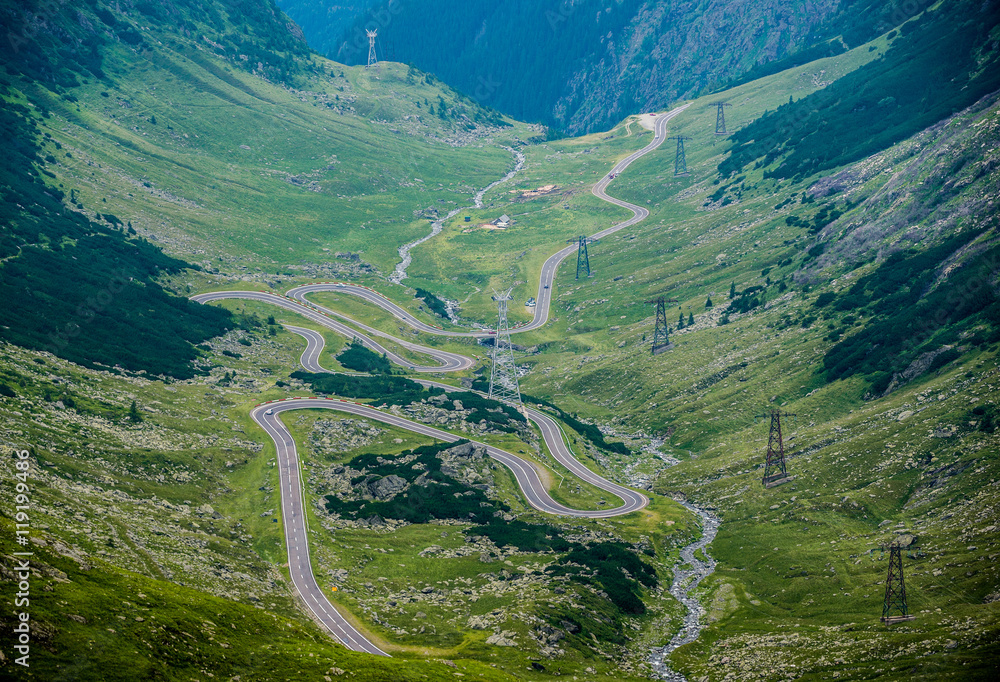 hairpin turns of Transfagarasan Road in southern section of Carpathian Mountains in Romania hairpin turns of Transfagarasan Road in southern section of Carpathian Mountains in Romania