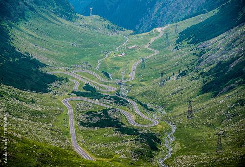 hairpin turns of Transfagarasan Road in southern section of Carpathian Mountains in Romania © Fotokon