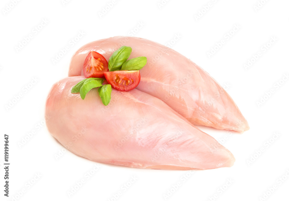 Raw chicken breast fillet isolated on white Raw chicken breast fillet isolated on white