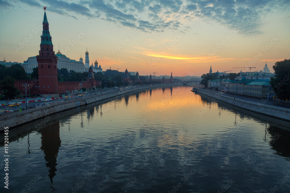 Moscow embankment at dawn.