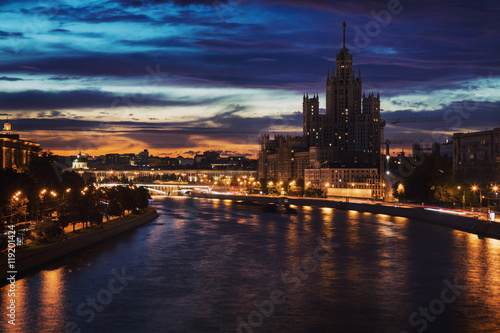 View of the Moscow embankment night.