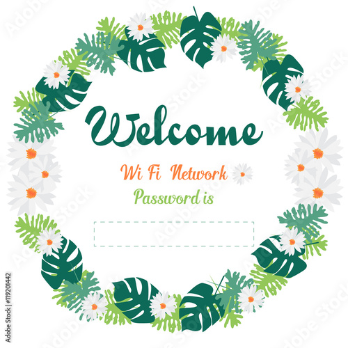 Wifi internet hotspot password graphic design for printable with daisy flowers background