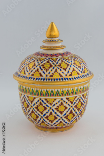 Colorful Benjarong porcelain on White background art of thailand 