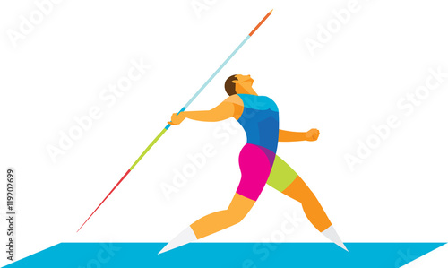 Strong athlete hurls a spear