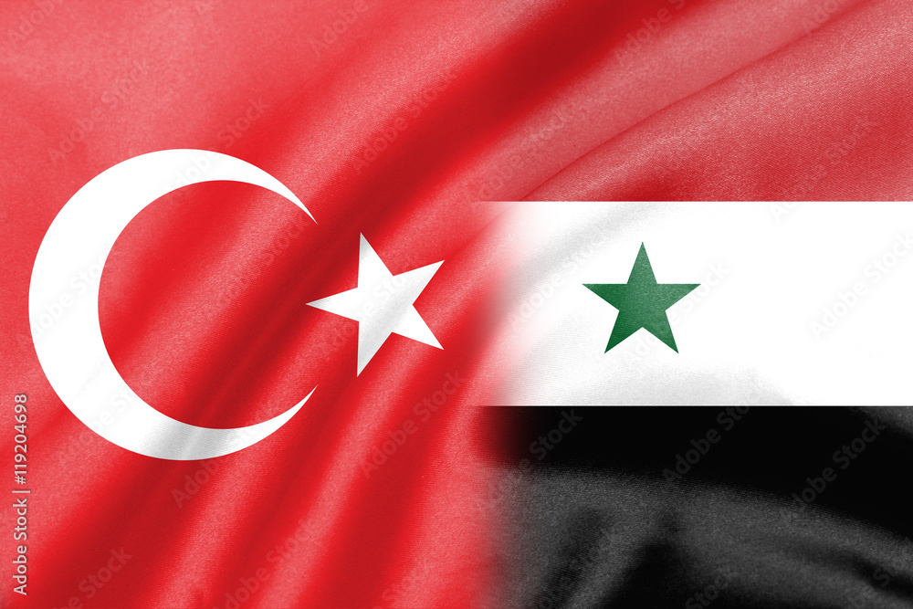 ripple half syria half turkey flag - obrazy, fototapety, plakaty 