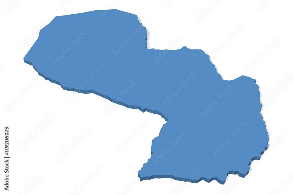 3D map of Paraguay on a plain background