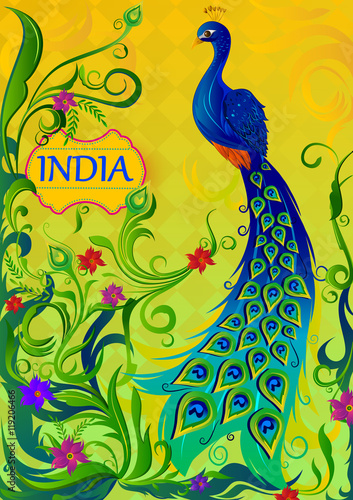 Floral background with colorful Peacock showing Incredible India
