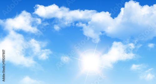 Blue sky with clouds and sun