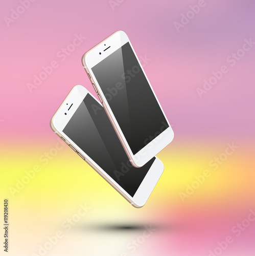 gold and pinck smartphone in flight