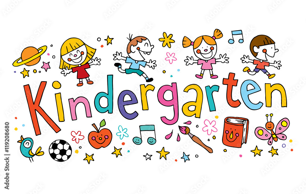 Kindergrten Lettering kindergarten unique hand lettering with kids Stock Vector | Adobe Stock