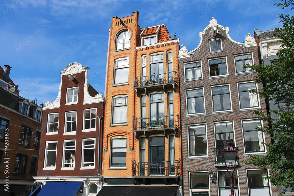 Houses in the classic Dutch style in Amsterdam, the Netherlands