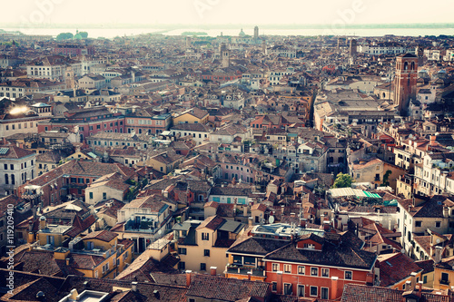 Fototapeta Naklejka Na Ścianę i Meble -  Aerial view of old city of Venice, Italy. European travel destination, summer vacation and architecture concept