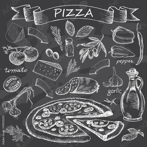 Pizza on chalk board