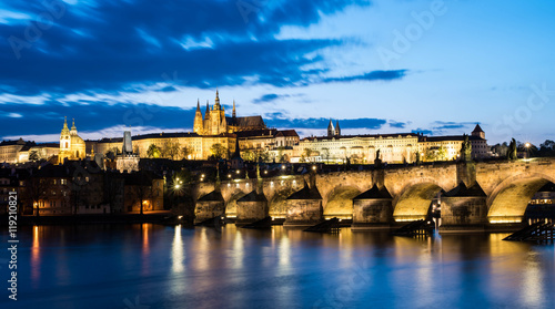 Prague Castle, charle's bridge and St. Vitus cathedral in twilig