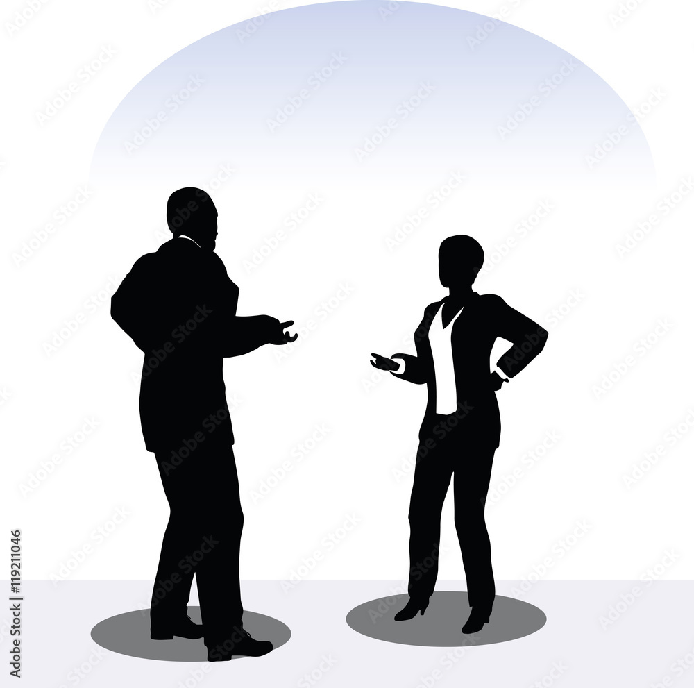 man and woman silhouette in meeting pose