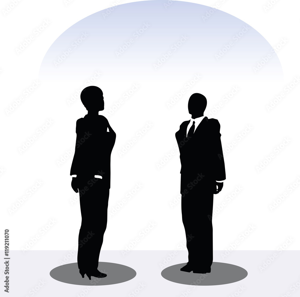 business man and woman silhouette in standing pose