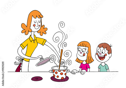 mom cooking for kids
