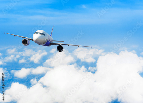 Airplane with background of cloudy sky  exploration conceptual