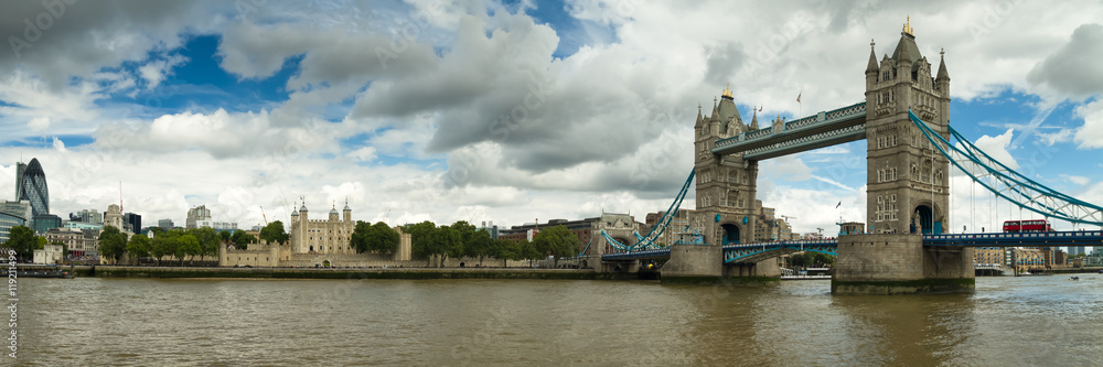 Panorama of the Tower Bridge and the Tower of London