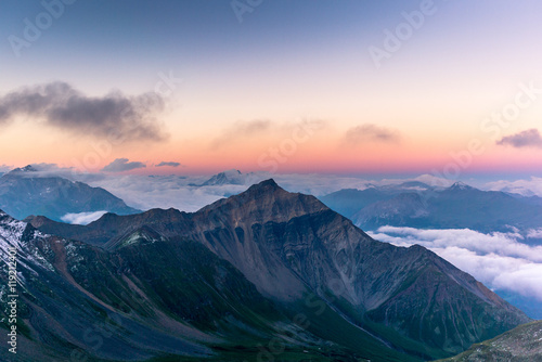 Sunrise on the Parpaner Rothorn mountain peak in the Alps - 5