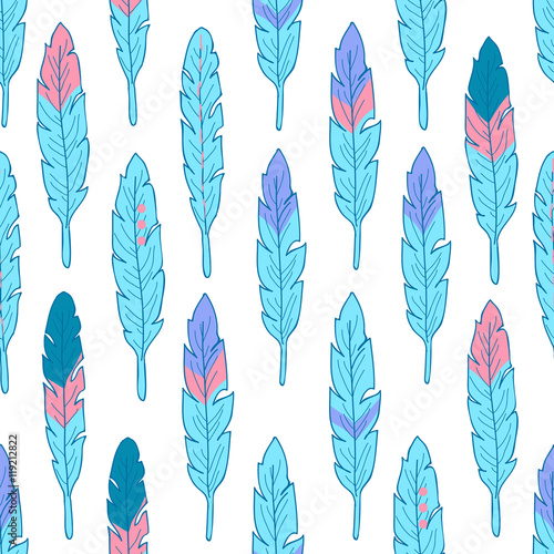 Seamless pattern with colorful feathers