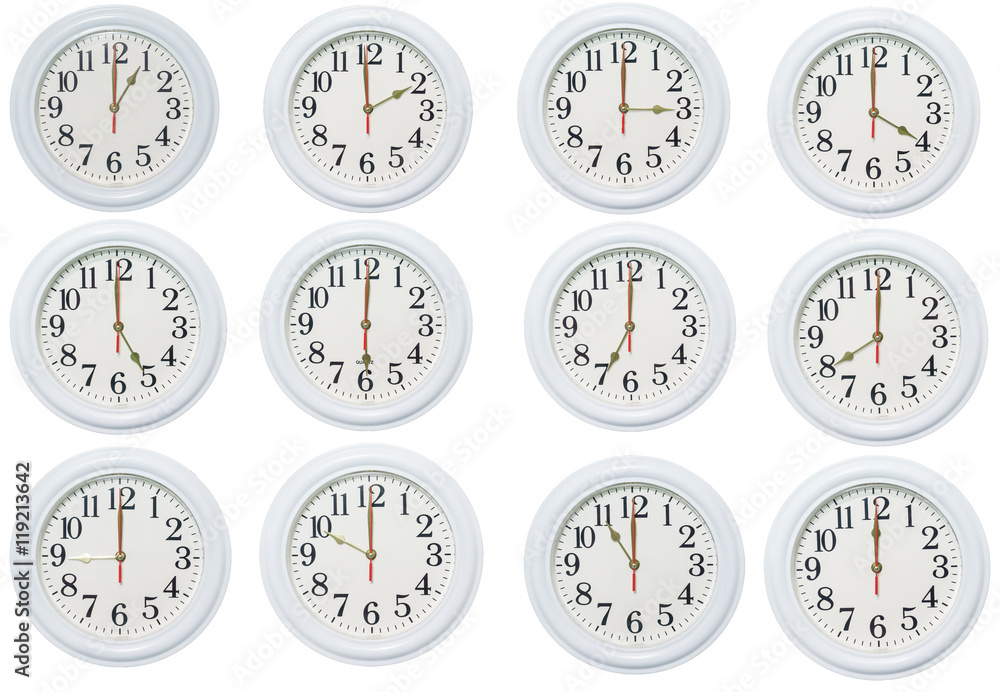Naklejka premium Set of white clocks isolated white background.