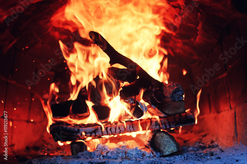 old oven with flame fire