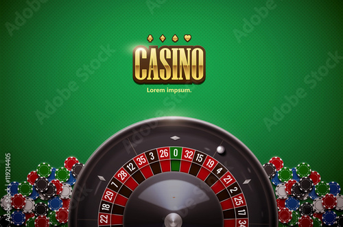 vector illustration of  roulette wheel with casino chips isolated on green  table realistic objects 3d with place for text eps 10 
