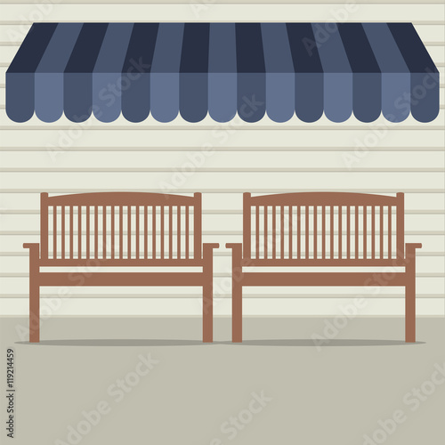 Empty Wooden Chairs Under Awning Vector Illustration