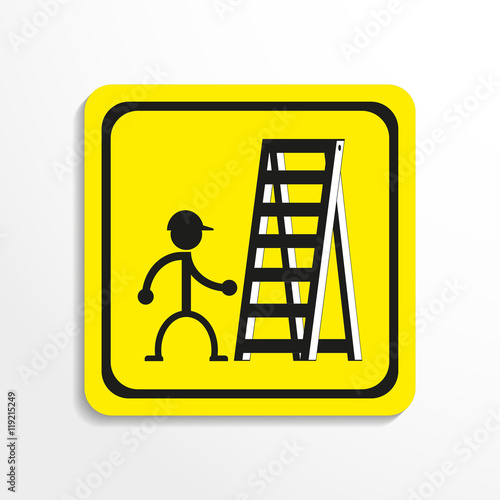 Work on a folding ladder. Vector icon.