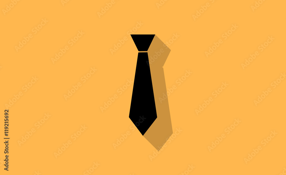 Vector black tie icon with long shadow on flat background Stock