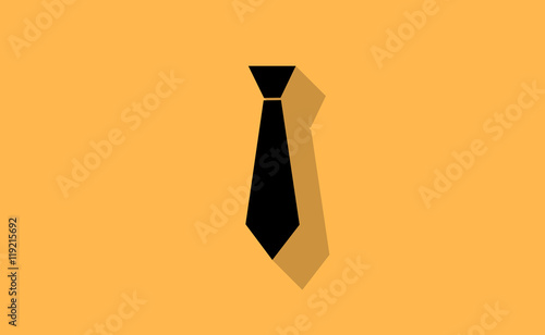 Vector black tie icon with long shadow on flat background